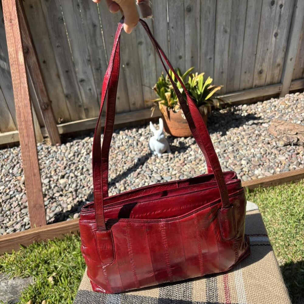 Vintage Genuine Eel Skin Shoulder Bag – Red – Made in Korea